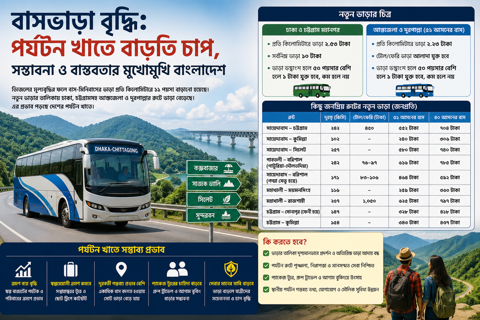 বাসভাড়া বৃদ্ধি: পর্যটন খাতে বাড়তি চাপ, সম্ভাবনা ও বাস্তবতার মুখোমুখি বাংলাদেশ
